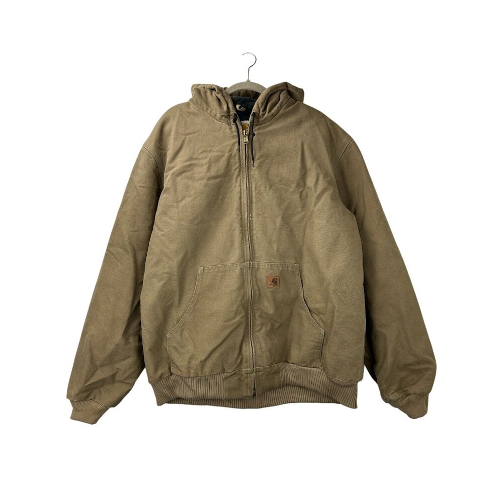 VTG Carhartt Jacket Men's XL TALL Duck Canvas Quilted Lined Hooded Work  J130 FR
